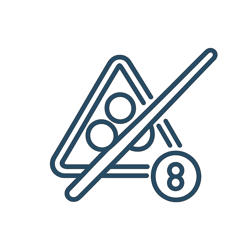 The image depicts a graphic representation of the game of billiards. The main object in the image is a blue outline of a b...